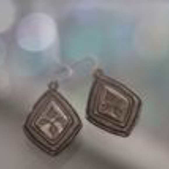 Silver Triangular Cross Tribal Print Earrings - Picture 3 of 5